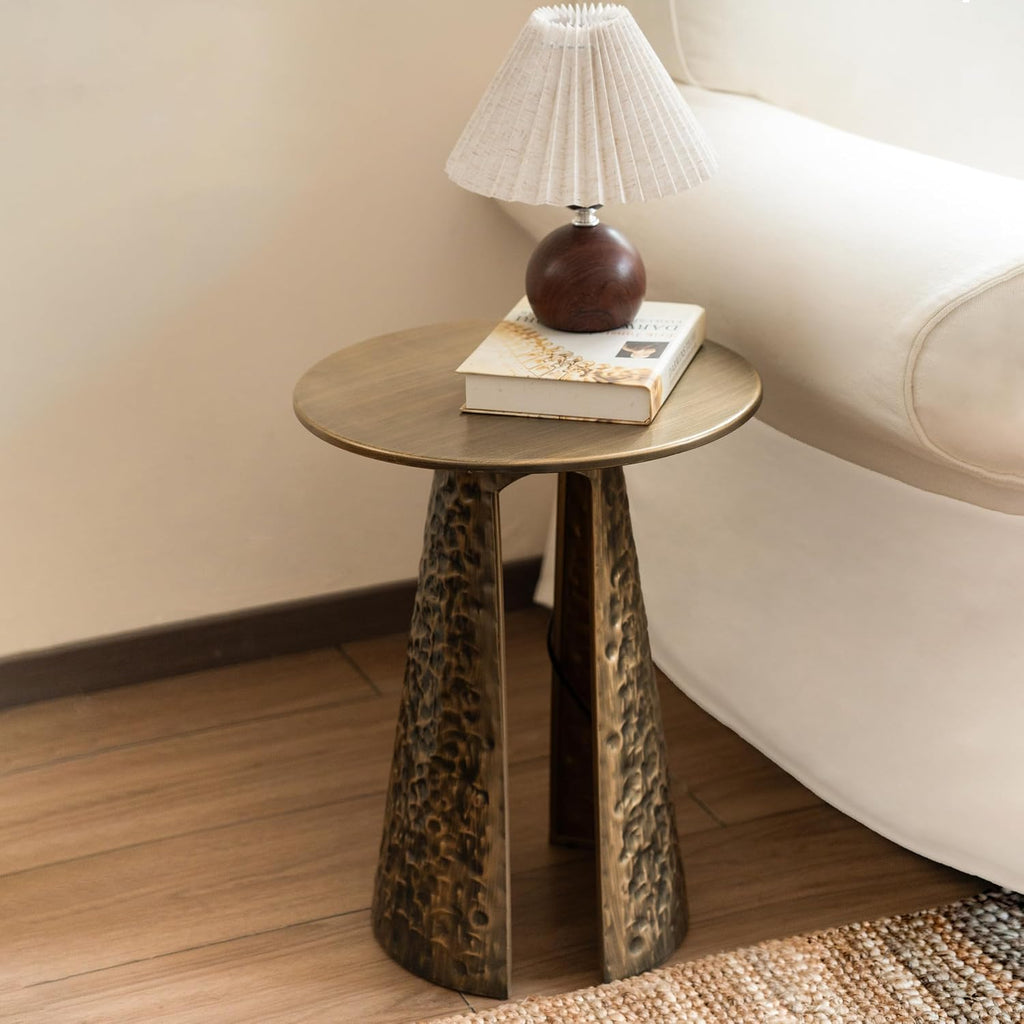 GDFStudio 19.5" Vintage End Table Metal Retro Side Table Small Sofa Coffee Hand-Hammered Texture Iron Rustic Lightweight Side Tables for Living Room Bedroom Home Office, Copper-Colored