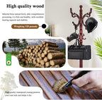 Coat Rack Stand, Solid Wooden Coat Tree with 14 Hooks, Heavy Duty Coat Rack Freestanding with Sturdy Round Base, Natural Birch Wood Coat Hanger Stand for Entryway Bedroom (Rosewood)