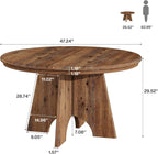 47" Solid Wood Round Dining Table for 4-6 People, Farmhouse Kitchen Table for Dining Room, Kitchen, Living Room, Rustic Brown