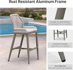PURPLE LEAF Bar Stool 1 Piece Outdoor Bar Height Metal Stool Modern Wicker Rattan Barstools with Back Aluminum Outside Garden Patio Bar Chair, Light Grey