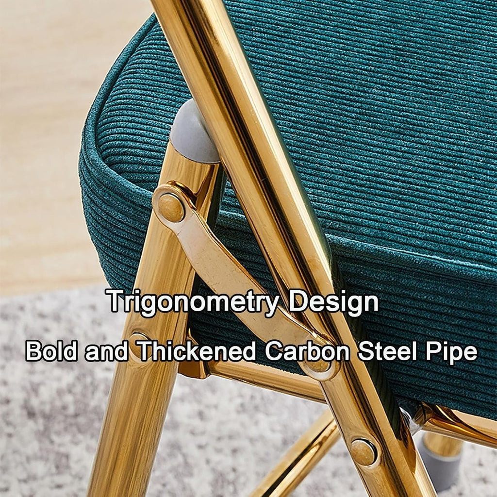 Portable Folding Chairs with Padded Cushion for Comfort Back Support and Durability Ideal for Home Office Indoor and Outdoor Events(Corduroy+Green)