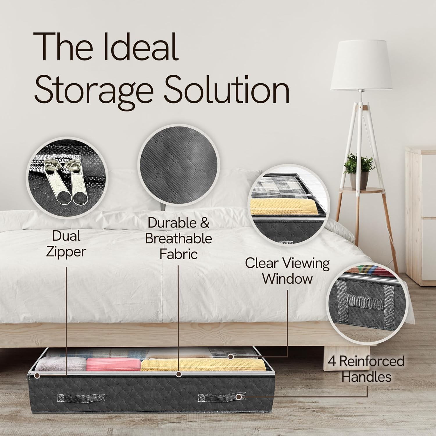Reli. 90L Under Bed Storage Containers (8 Pack) | Closet Organizer with Clear Window | Underbed Storage Bins for Towels, Sweaters, Linens | Large Organizer for Closet (Gray)