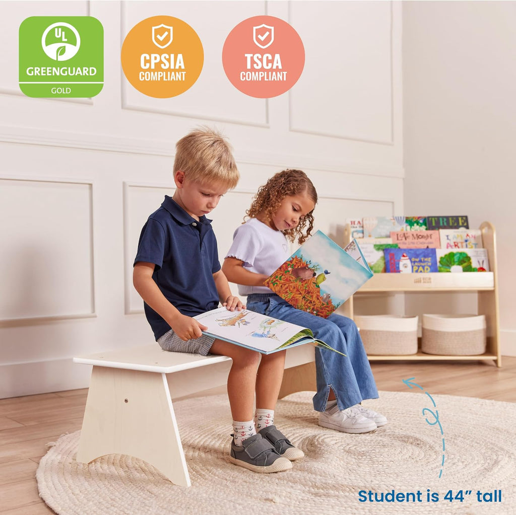 ECR4Kids Kiddo Classroom Bench, 12in Seat Height, Wooden, Children's Furniture, White Wash