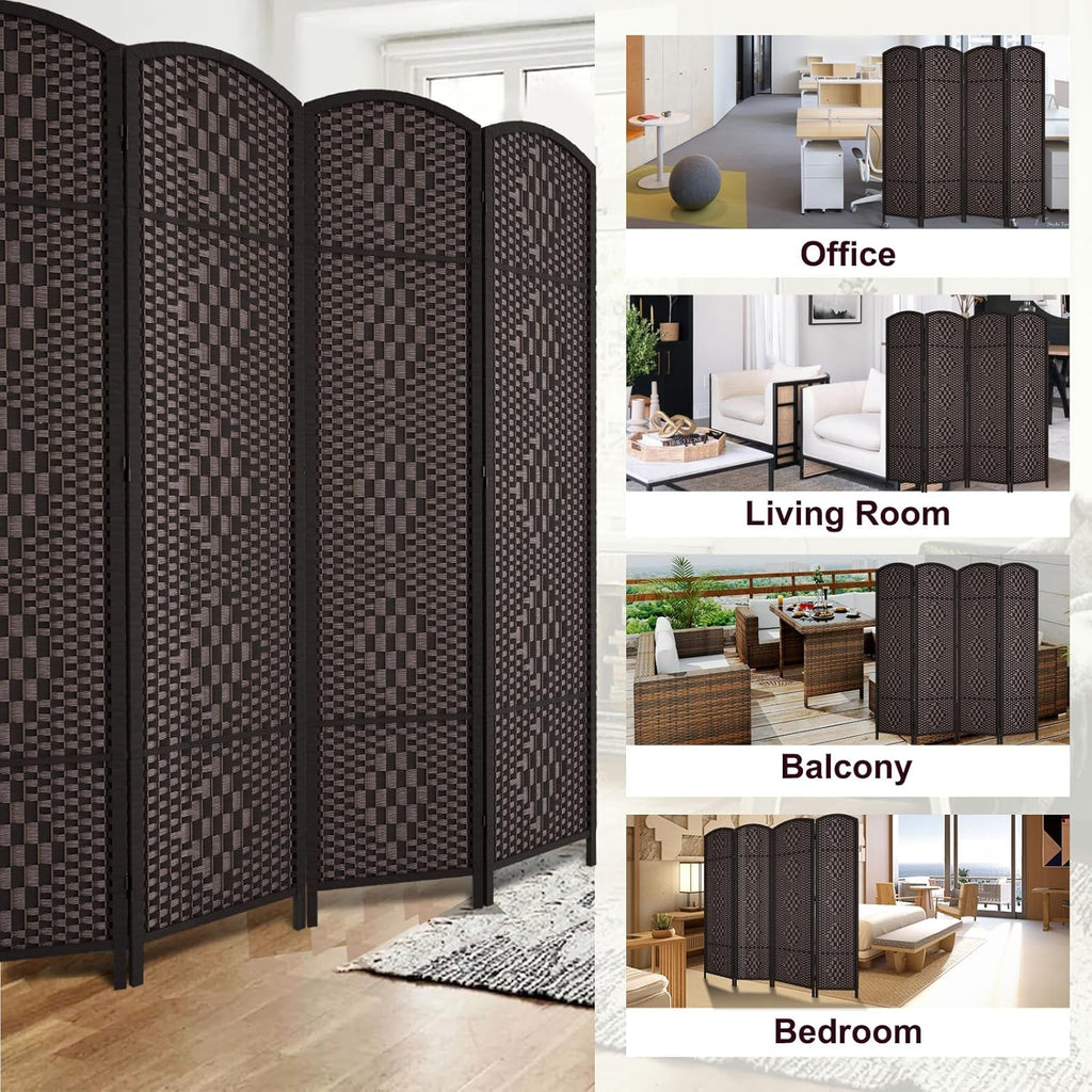 RHF 6 ft.Tall Room Divider, Room Dividers and Folding Privacy Screens, 15.7" Privacy Screen 4 Panels Room Divider Wall Partition Freestanding, Dark Coffee