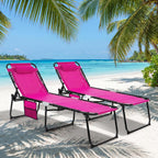 Goplus Folding Beach Lounge Chair w/Pillow for Patio Backyard Park Indoor and Outdoor, Adjustable 4-Level Backrest and 2-Level Footrest (Pink, 1 PCS Ordinary Size)