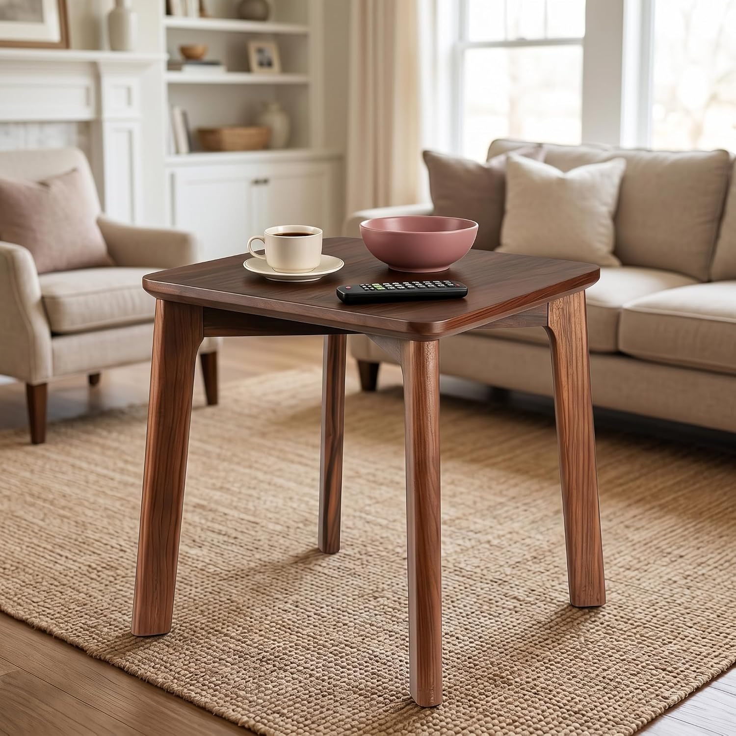 Walnut Wood Mini Square Coffee Table, 12"x12"x17.7" Small Side End Table for Bedside, Sofa Side, Balcony