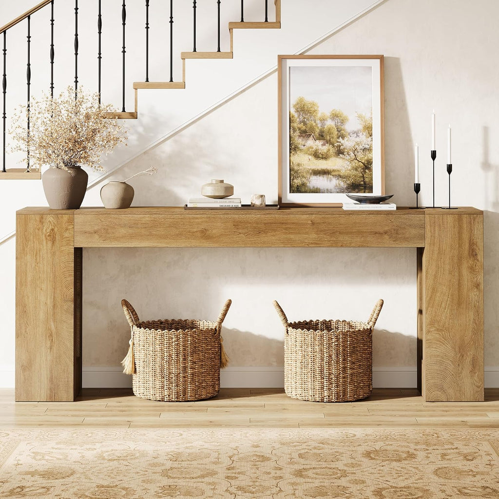 Tribesigns 79-Inch Extra Long Console Tables for Entryway, Farmhouse Narrow Sofa Table Behind Couch with Thick Legs, Wooden Entryway Accent Furniture for Living Room, Hallway, Foyer, Light Brown