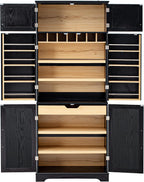 Farmhouse Pantry Cabinet with 8 Door Shelves and Adjustable Shelves, Tall Storage Cabinet with Hidden Drawer and Wine Rack, Versatile Wood Cupboard for Kitchen, Dining, Bathroom (Ash Black)