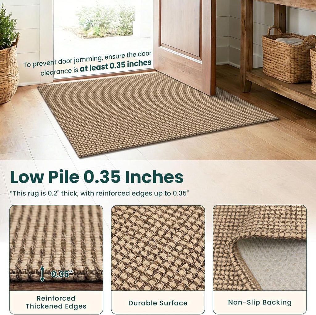 KOZYFLY Boho Rugs for Entryway 3x5 ft Washable Area Rug Non Slip Rubber Backed Entry Rug Woven Indoor Door Mat Cotton Kitchen Rugs Floor Carpet for Entryway, Foyer, Backdoor, Orange Beige/Tan/Brown