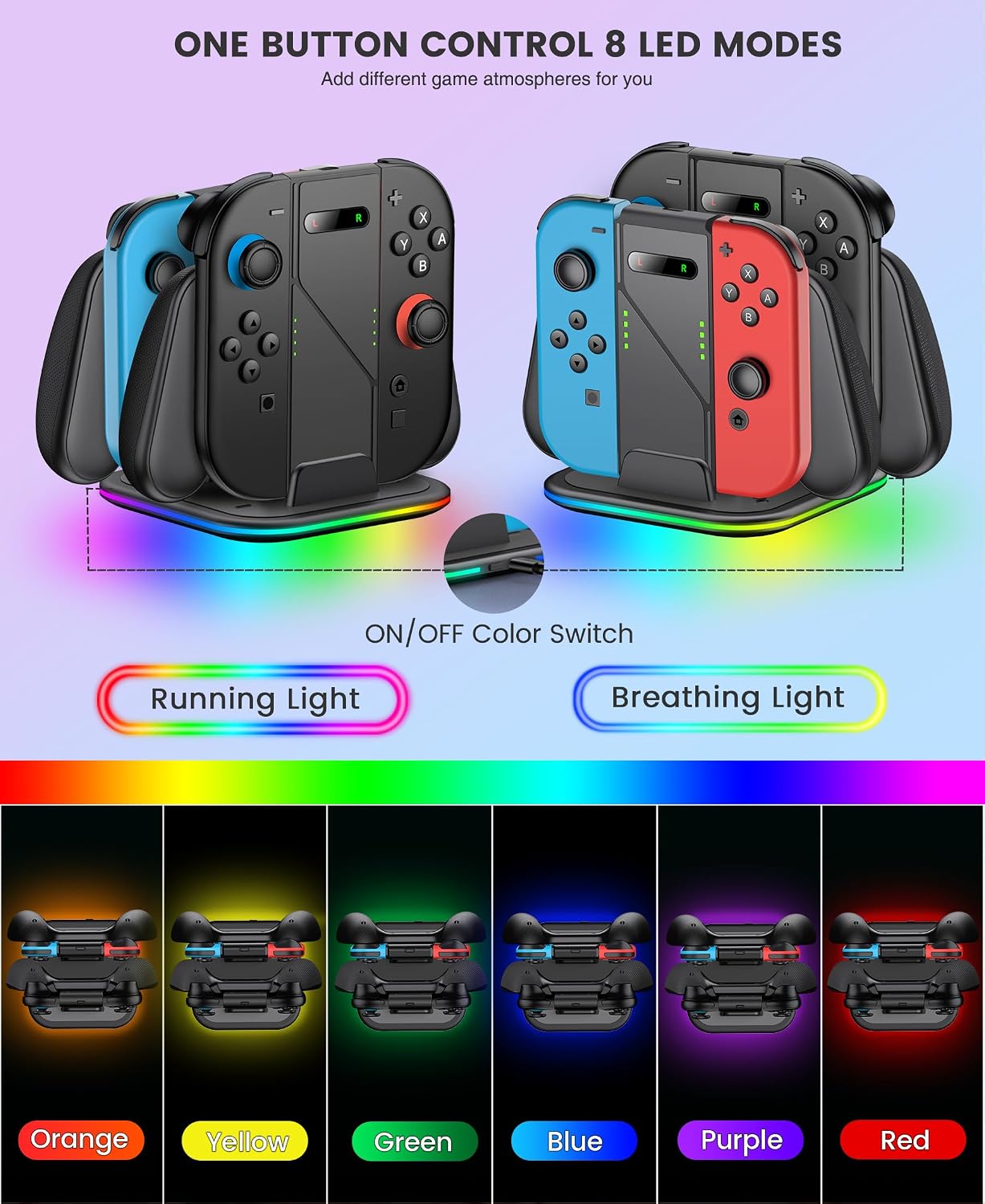 Charging Grip Stand for Switch 2 / Switch [Play While Charging] Charger Station Compatible with Nintendo 2 w Dynamic Light