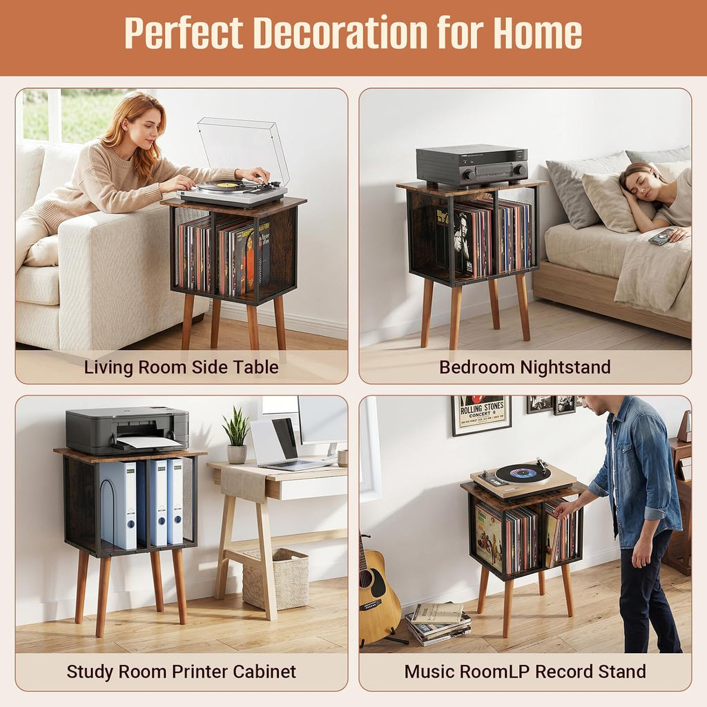 Record Player Stand, Vinyl Record Storage, Mid-Century Modern Record Holder Record Table, Vintage Vinyl Records Shelf Unit, Small Vinyls Organizer Records Cabinet, Album Storage for Vinyl Records