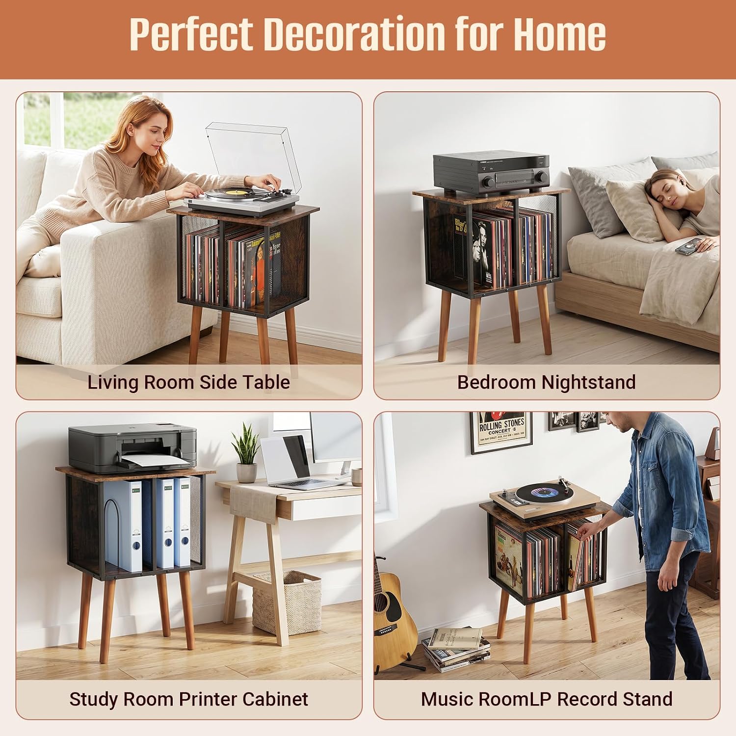 Record Player Stand, Vinyl Record Storage, Mid-Century Modern Record Holder Record Table, Vintage Vinyl Records Shelf Unit, Small Vinyls Organizer Records Cabinet, Album Storage for Vinyl Records