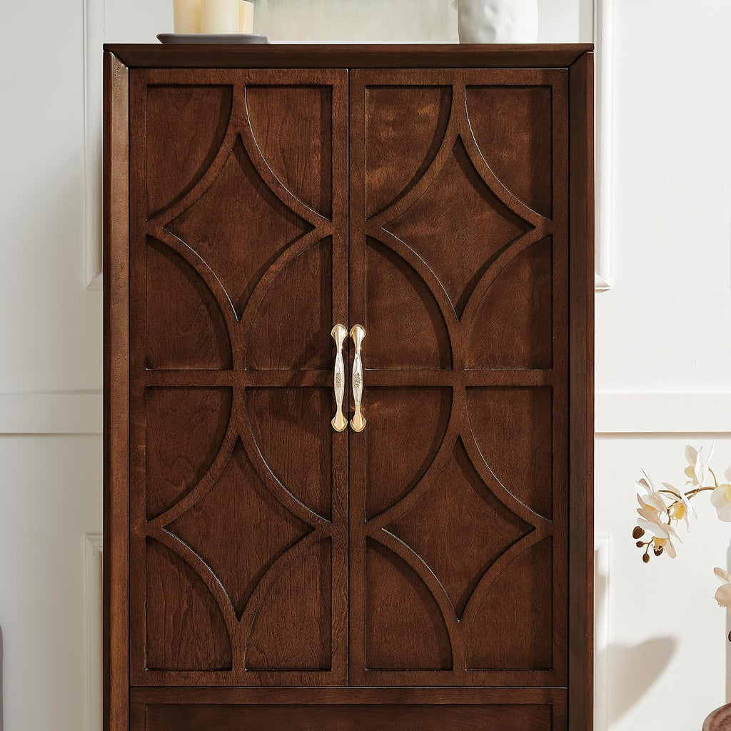 53.5" Tall Kitchen Pantry Cabinet, Mid Century Modern Storage Cabinet with Doors & Drawers, Walnut Sideboard Buffet with Adjustable Shelves for Kitchen, Living Room, Entryway