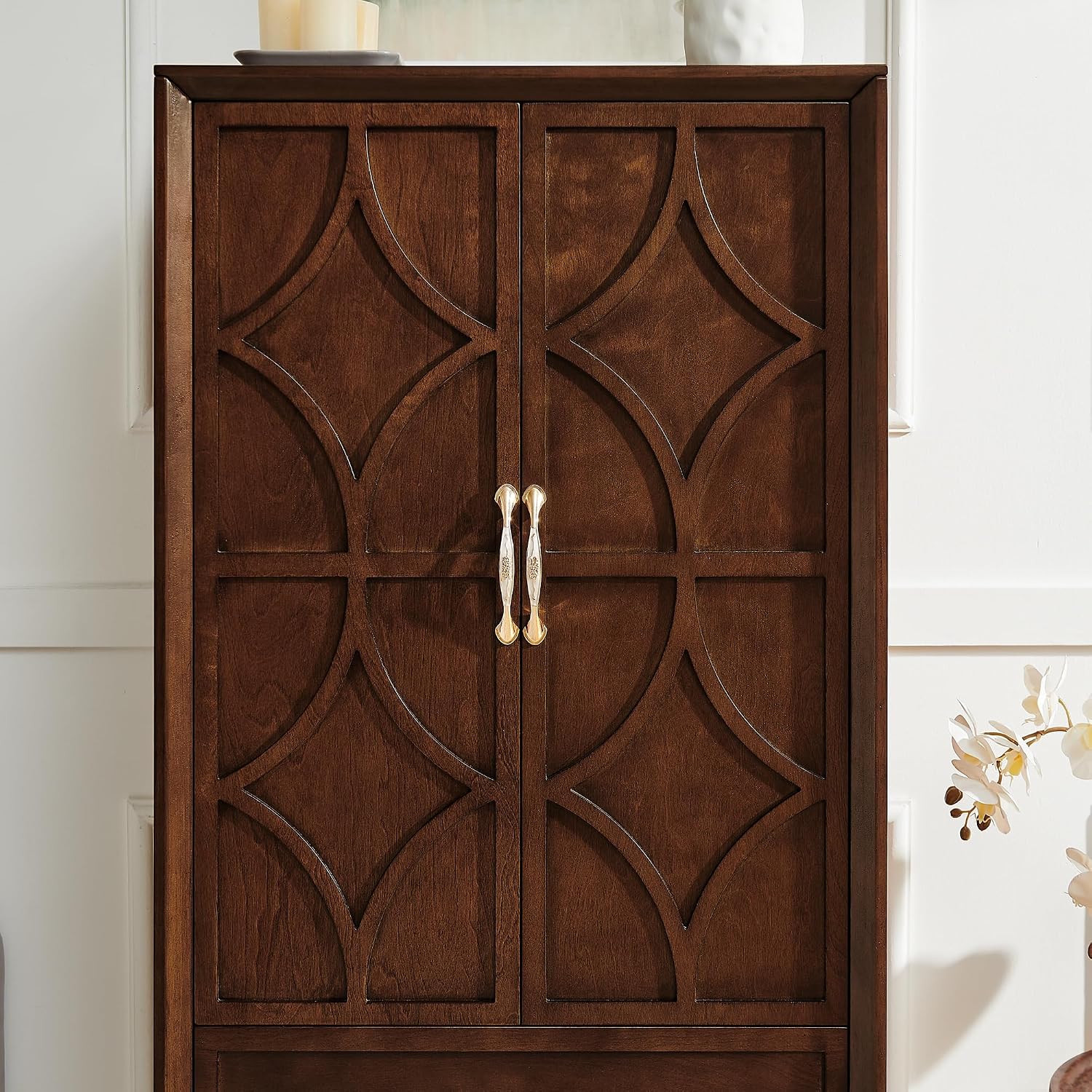 DSHADE 53.5" Tall Mid-Century Modern Kitchen Pantry Cabinet, Retro Sideboard Buffet with Doors/Drawers, Walnut Finish for Entryway, Living Room, Kitchen, Garage Storage