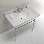 Kingston Brass KVPB3622M86 Edwardian 36" Console Sink with Brass Legs (8-Inch, 3 Hole), Marble White/Polished Nickel