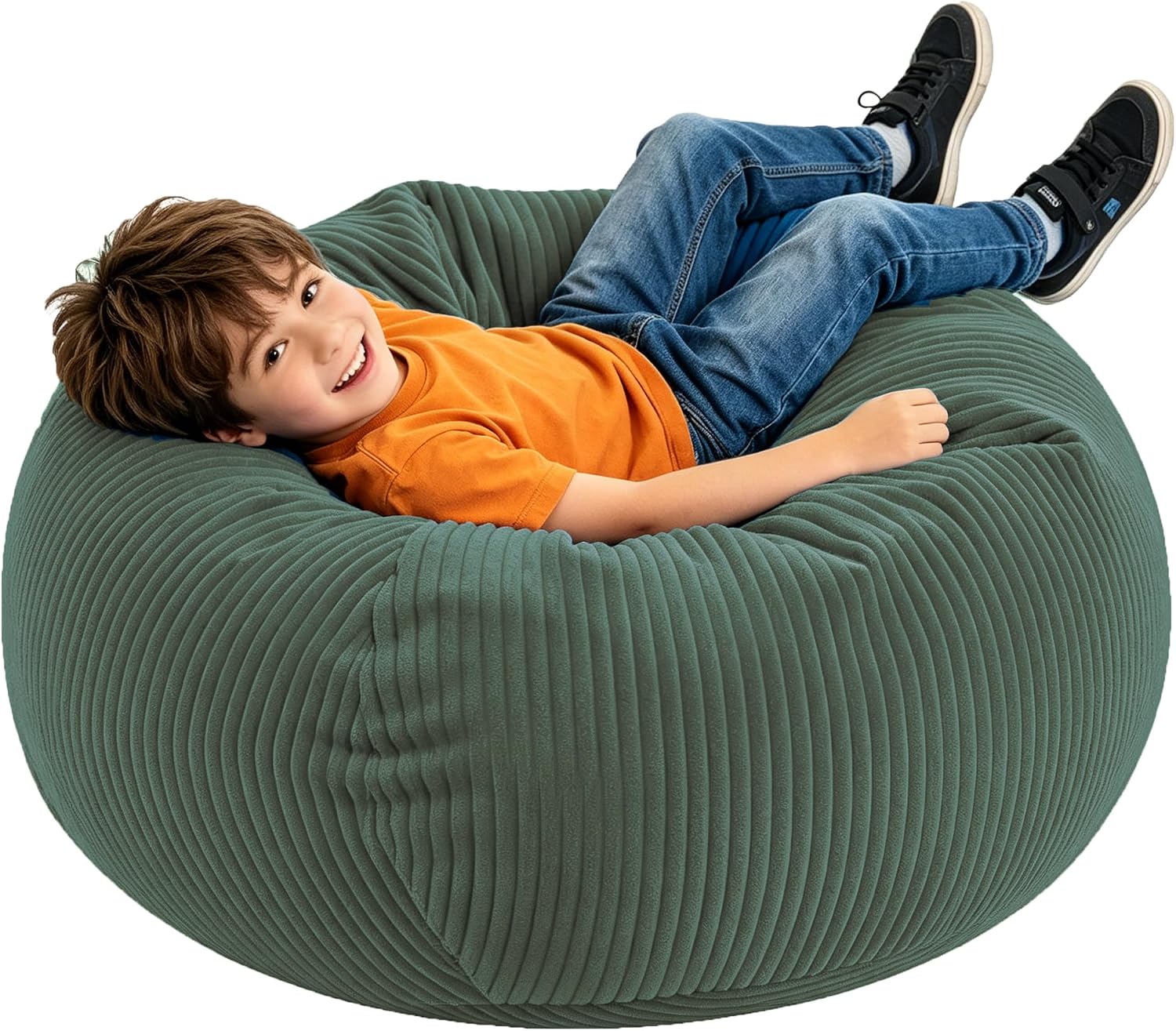 LPMOERA Soft Corduroy Kids Bean Bag Chair with Memory Foam Filling Green