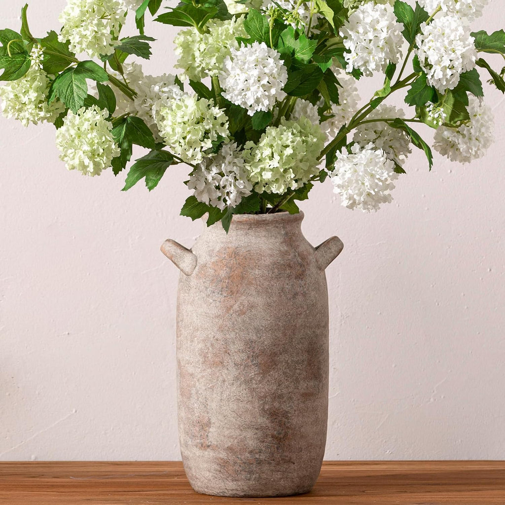 Large Flower Vase Home Decor - Tall Ceramic Farmhouse Rustic Table Vases with Handle Living Room Decoration Decorative Modern Pottery for Floor Kitchen Shelf Coffee Dining Desk Fireplace (12" Retro)
