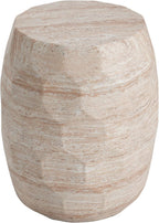 Lightweight Concrete Side Table with Travertine Finish - 15.25" Indoor Outdoor Accent Table Beige End Table for Patio Living Room Bedroom