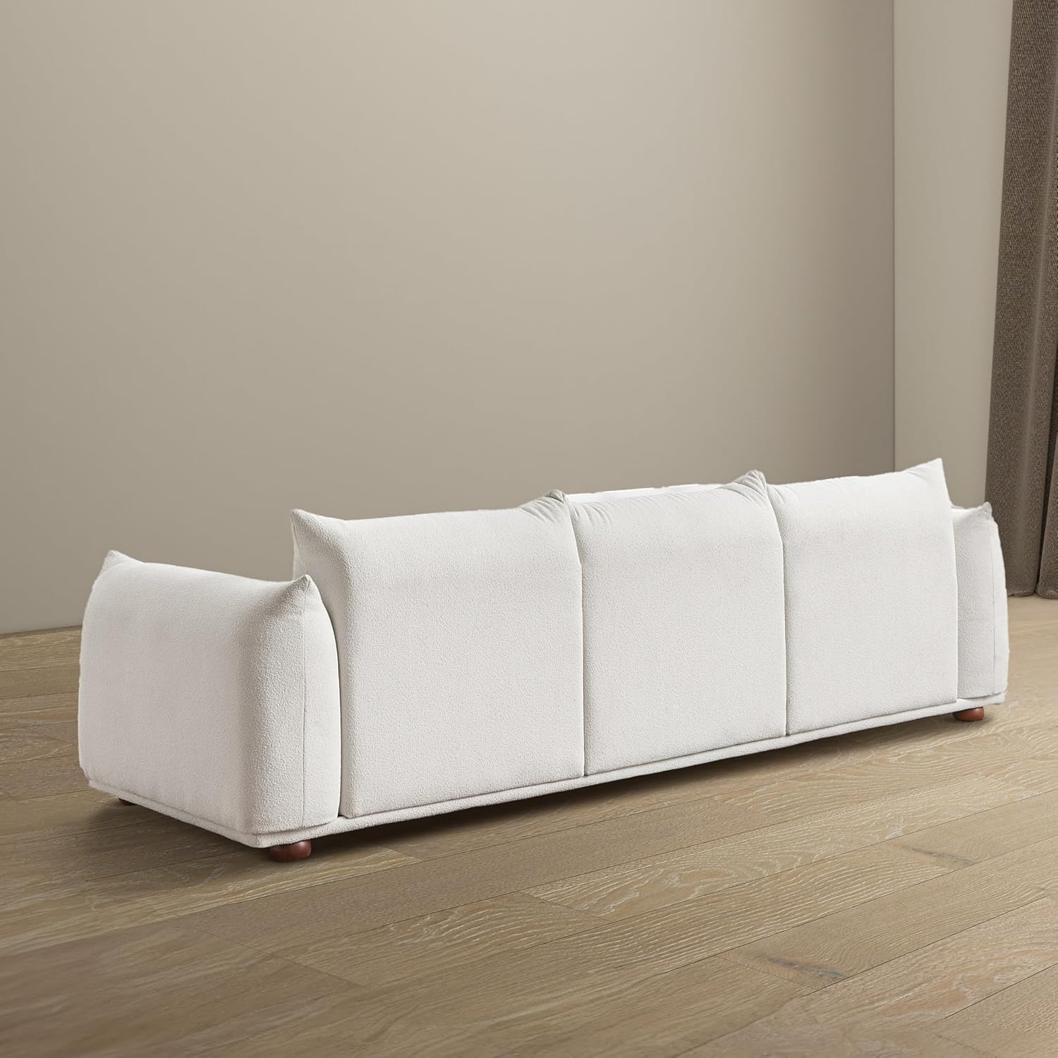 100" Boucle Sofa Couch for Living Room, Cream Cloud Couch, Mid Century Modern 3 Seater Upholstered Couch, Nordic Minimalist Comfy Sofa, Solid Wood Frame Living Room Furniture