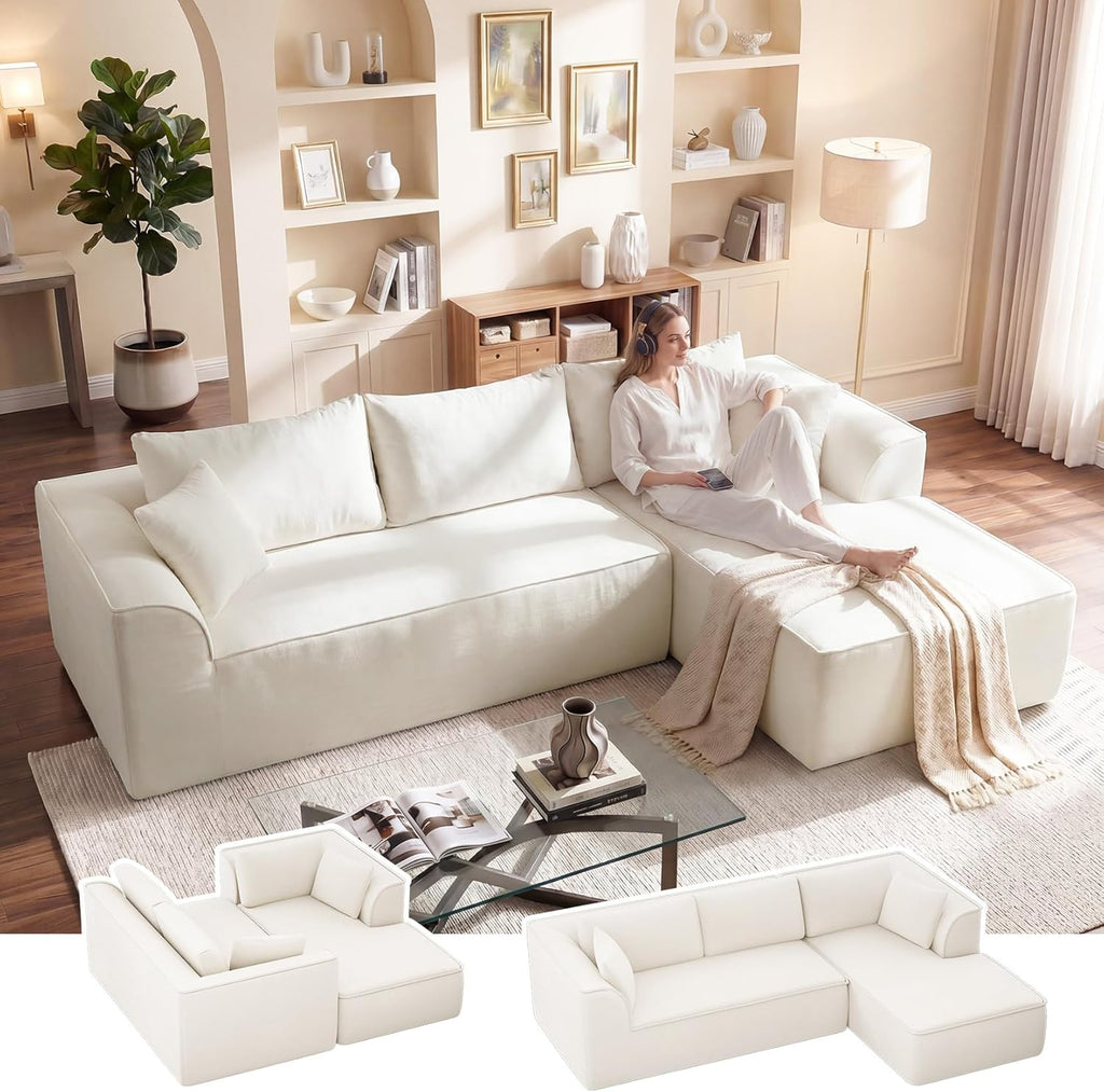 Vesgantti 106" Cloud Sectional Couch with Chaise, Deep Seat Modular Sectional Sofa Chenille Memory Foam Sofa Boneless Couches for Living Room Bedroom, No Assembly Required (Beige, Right-Facing Chaise)