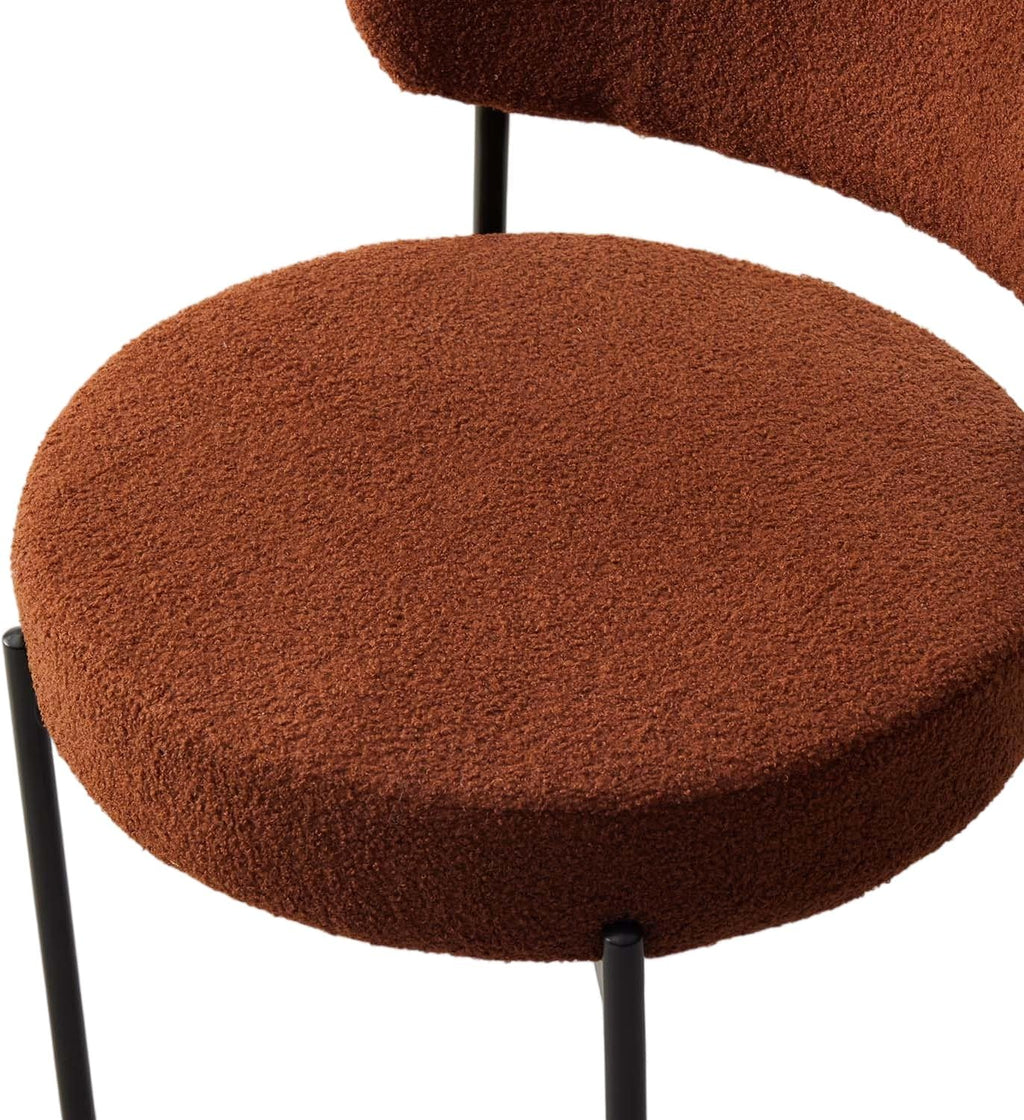 Brown Boucle Dining Chairs Set of 4, Modern Dining Room Chair with Larger Curved Backrest & Sturdy Metal Legs, Sturdy Construction Round Upholstered Dining Chairs for Kitchen, Living Room