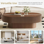 Merax Modern Oval Coffee Table with Sturdy Base, Wood Minimalist Fluted Center End Tables for Living Room Reception Room, Easy Assemble,Walnut