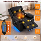 Power Swivel Rocker Recliner Chair with Independent Footrest Control | Massage Recliner Chair, Dual Motor, Nursery Rocker Reclining Chair with Pockets, LED Light for Living Room, PU Black