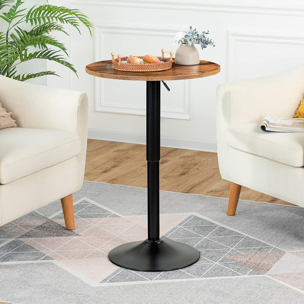 HOOBRO Bar Table, Height-Adjustable Round Pub Table 27-35.4 Inches with Sturdy Base, Modern Style, Easy to Assemble, Suitable for Small Space, Rustic and Black BF58BT01G1