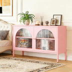 Metal TV Stand, Accent Storage Cabinet with 2 Acrylic Doors, Pink Locker Cabinet with Adjustable Shelf, Side Cabinet for Home,Office,Entryway,Dining/Living Room,Bedroom,Pink