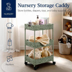 Best Choice Products 3-Tier Water Hyacinth Rolling Nursery Caddy w/Wheels, Utility Cart, Storage Organization for Bathroom, Craft Room, Laundry Room - Sage