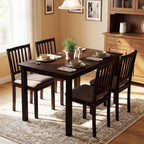 Giantex Dining Table Set for 4, Rectangular Kitchen Table Set w/4 Upholstered Chairs & Solid Rubber Wood Frame, Space-Saving Dinette Set for Small Space, Dining Room, Breakfast Nook