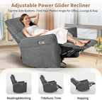 270° Power Swivel Rocker Recliner Chair, Rocking Chair Nursery, Electric Recliners for Small Spaces, Single Sofa Recliner for Living Room, Bedroom, RV (Fabric, Dark Gray+270°Swivel)