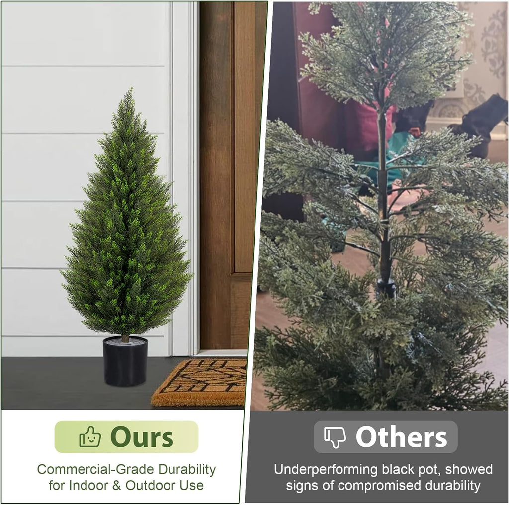 VIVATREES 3FT Artificial Topiary Cedar Trees, UV-Resistant Faux Evergreen Outdoor Plants, Artificial Pine Tree for Outdoor Front Porch Patio Entryway Decor, Set of 2