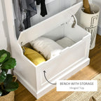 HOMCOM Hall Tree with Bench and Shoe Storage, 3-in-1 Entryway Bench with Coat Rack, 4 Hooks and Flip Top Storage Compartment, White