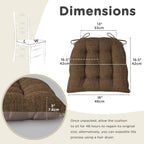 AddGrace Non-Slip Kitchen Chair Cushions Set of 2, D-Shape Dining Chair Pads with Ties, Tufted Seat Cushions for Kitchen and Dining Room, 18 x 16.5 x 3 inch (46 x 42 x 7.6 cm), Brown