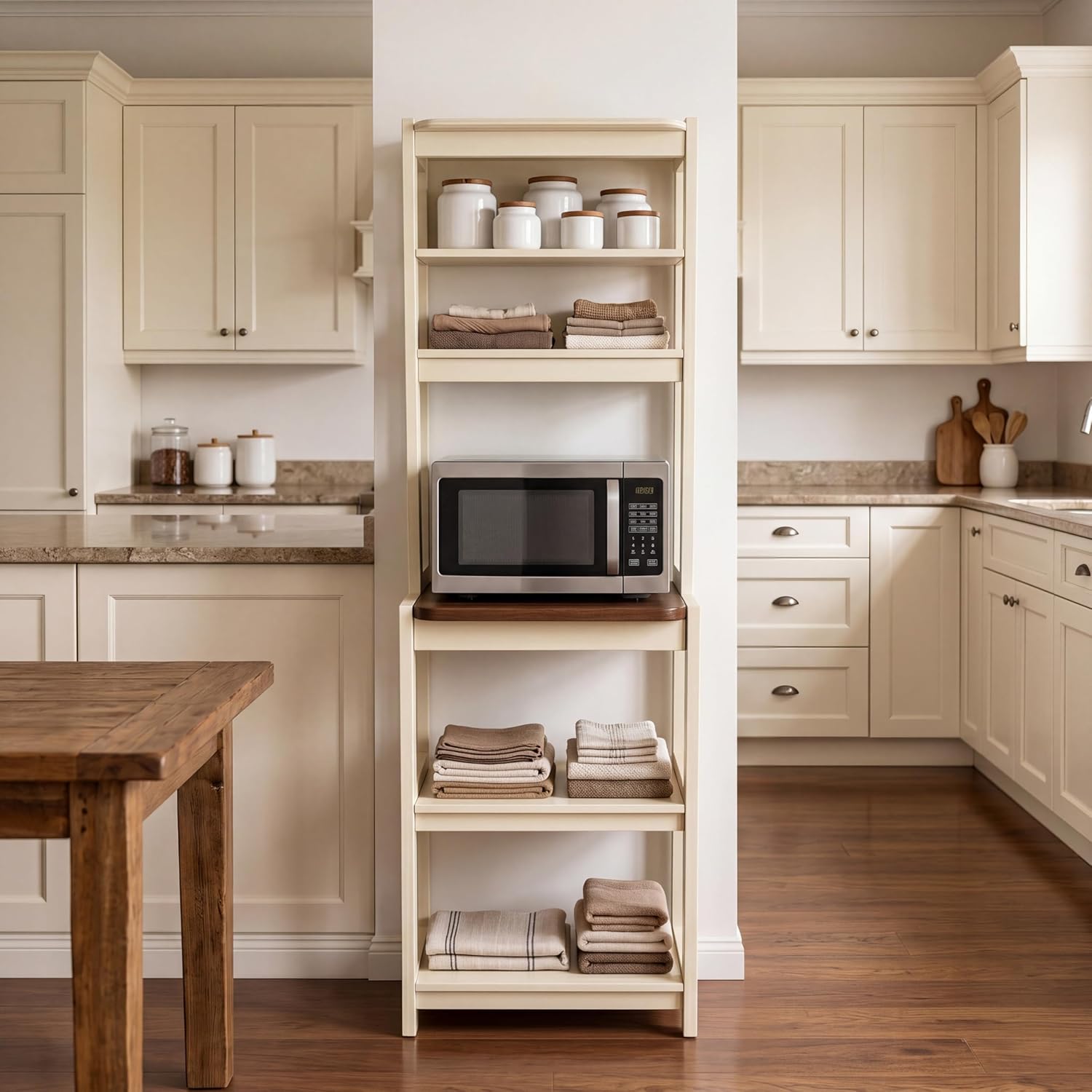 23.7" 5-Tier Bakers Rack for Kitchen, Storage Shelf with Coffee Bar & Microwave Stand, White & Rustic Brown