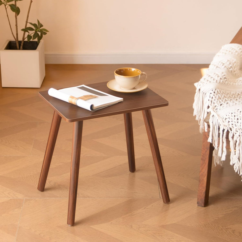 Small Side Table, Mid Century Modern End Tables Living Room, Wood Accent Bed Side Table with Solid Wood for Bedroom, Office, Small Spaces, Walnut Brown