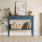 ChooChoo Console Table with Drawers, Narrow Wood Accent Sofa Table Entryway Table with Storage Shelf for Entryway, Front Hall, Hallway, Living Room, Blue