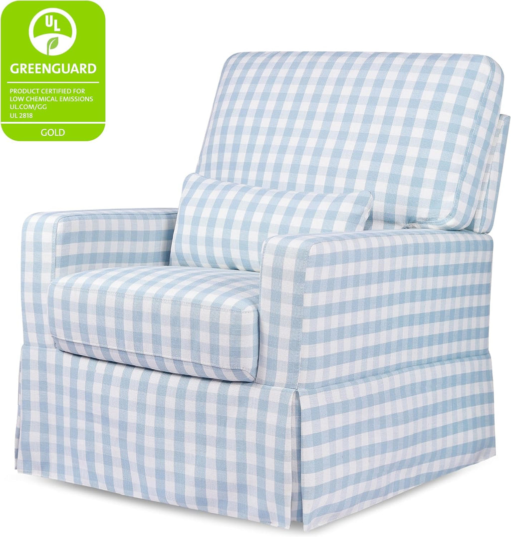 Namesake Crawford Glider Recliner, Blue Gingham | 360° Swivel Ultra Cozy Glider Rocker for Feeding & Relaxing w/ Lumbar Pillow - GREENGUARD Certified - For Nursery/Living Room