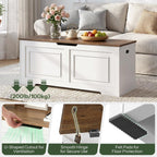 CHOEZON Storage Bench, 47.2" Large Capacity Toy Chest, Farmhouse Storage Trunk with Soft Close Hinge, Wooden Storage Box for Entryway, Living Room, Bedroom, White and Walnut MCW25WL