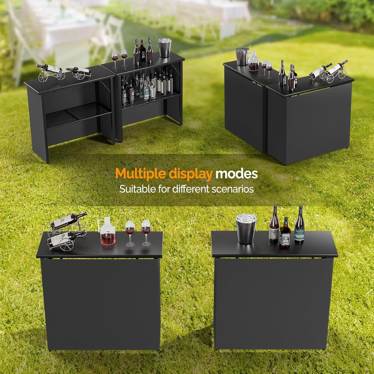 VINGLI 39" Commercial Grade Portable Bar Table for Events, Mobile Bartending Station, Outdoor Indoor Pop Up Bar Table with Skirt PP (39"-1P, Black)