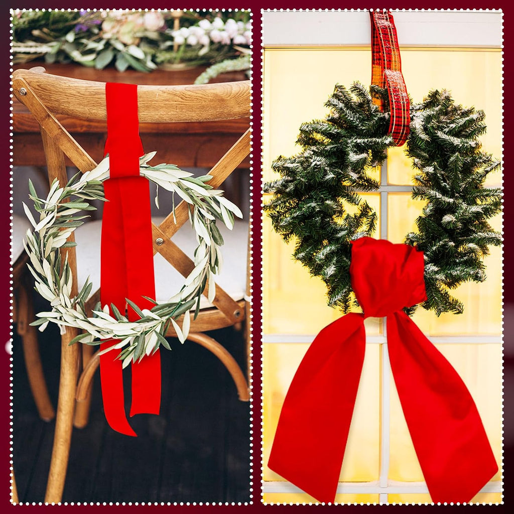 VitalCozy 2 Pcs Wreath Sash for Front Door Plain Sash for Embroidery Monogram Wreath Accessories for Party Farmhouse Doorway Indoor Outdoor Decor(Red,4.5" W X 56" L)