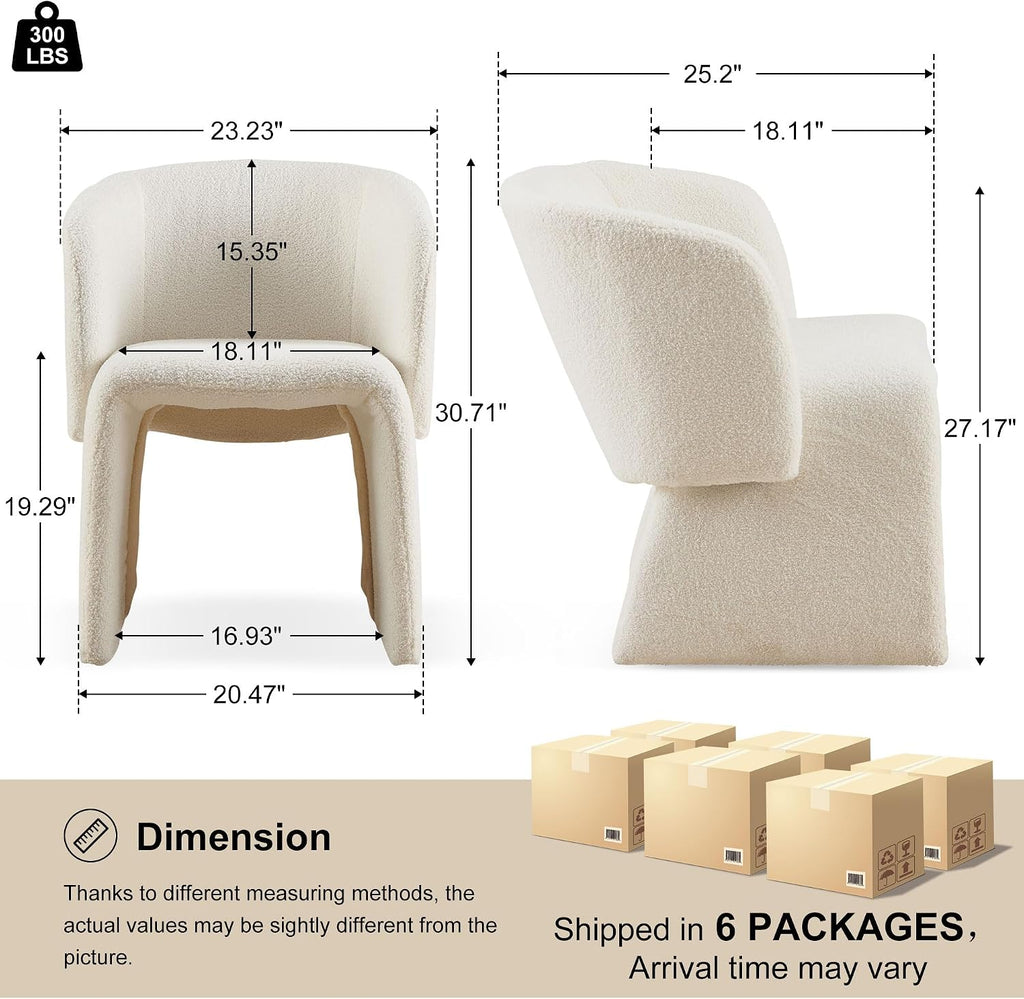 Homedot Modern Barrel Dining Chairs Set of 6, Cozy Kitchen Accent Chairs Upholstered Teddy Velvet Fluffy Sofa Side Chairs with Metal Frame, Comfy Dining Arm Chairs for Living Room, Reception Room