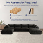 157.6" Oversized Cloud Boneless Sofa with 2 Ottomans, Modern Corduroy U Shaped Modular Sectional Couch, Deep Seat Floor Furniture Set, No Assembly Required (4 Seater+2 Ottoman)