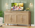 usikey Buffet Cabinet with Storage, 63” W Fluted Sideboard Cabinet with 2 Drawers & Adjustable Shelves, Coffee Bar with 4 Doors, Natural
