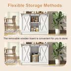 4 EVER WINNER Farmhouse Coffee Bar Cabinet, 42" Buffet Cabinet with Storage and Adjustable Shelf for Small Spaces, Coffee Station Cabinet with Sliding Barn Doors for Kitchen, Dining Room, White