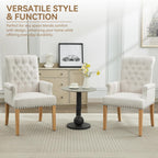 WUTUTUEE Fabric Dining Chair with Arms, Upholstered Tufted High Back Dining Room Chairs, Accent Armchair with Solid Wood Leg and Nailhead Trim, Kitchen Dining Living Room, Beige