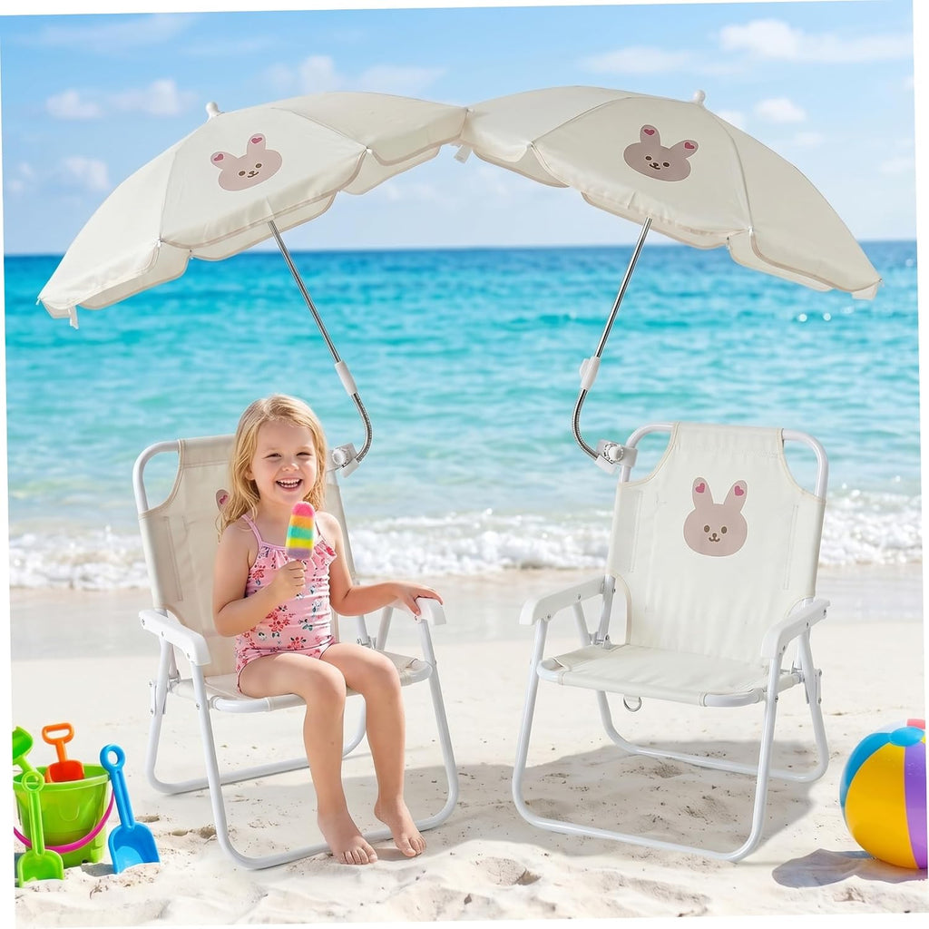 Kids Beach Chair with Umbrella, Foldable Toddler Lawn Chair with Sun Shade for Beach/Pool/Camping/Fishing, Bunny..