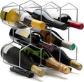 Countertop Wine Rack - 8-Bottle - Stainless Steel & Charcoal Oak - 3 Tier Tabletop Wine Holder Stand for Cabinet, Pantry - Freestanding - No Assembly Required