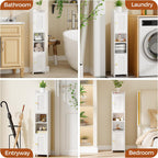 ANWBROAD Slim Bathroom Storage Cabinet Corner Narrow Cabinet with 2 Doors and Adjustable Shelf Freestanding Small Bathroom Organizers and Storage for Small Spaces, Kitchen, Living Room White USBC011W